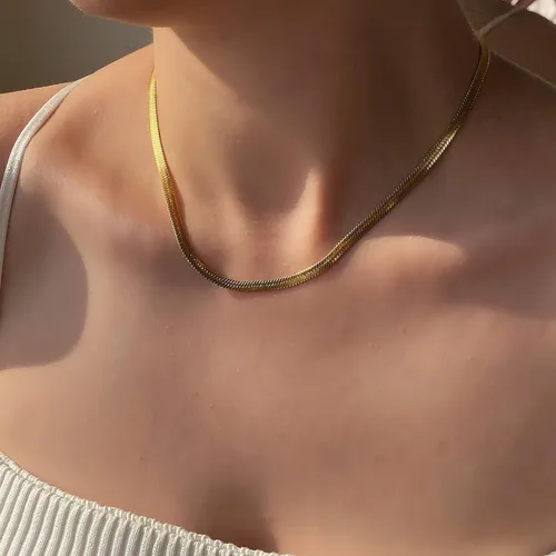 Vista 2 de JoycuFF Collar de espiga de oro para mujer, chapado en oro de 14 quilates, cadena de serpiente delicada, gargantilla de oro para mujeres y niñas