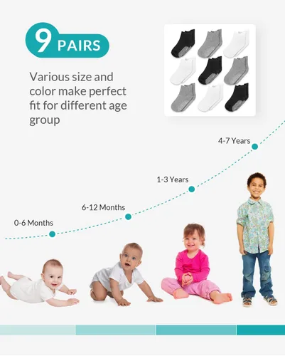 Vista 6 de Infinno Baby Non Slip Ankle Socks 9 Pairs - Toddler Socks with Grips for Kids, Infants Boys and Girls 6-24 Months, 1T-7T