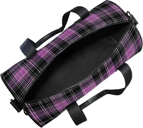 Vista 5 de Pink Black Plaid Gym Bag for Women and Men, Small Duffel Bag for Travel Sports Vacation Weekender Overnight Beach, Lightweight Carry on Bag for Boys