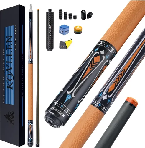 Vista 11 de KONLLEN Carbon Fiber Pool Cue Low Deflection Pro Taper Billiard Cue 001 1.0 KL-08 Azul