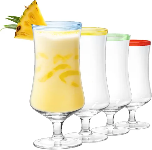 Vista 9 de Vasos de cóctel Margarita de 12 onzas + bordes coloridos para fiesta, juego de 4, resistentes, gruesos, soplados a mano, copas clásicas de bebidas