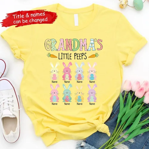 Vista 3 de Camiseta de Pascua personalizada de la abuela Little Peeps, camiseta personalizada para el día de Pascua, camisa con nombre de los niños, camisa
