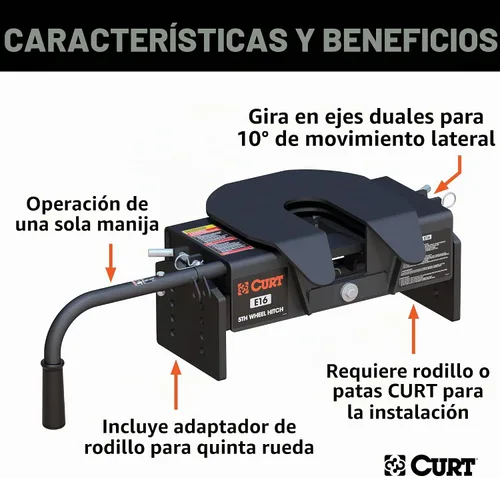 Vista 3 de CURT 16515 E16 - Cabeza de enganche de 5ª rueda solamente, requiere patas o rodillo, 16,000 libras