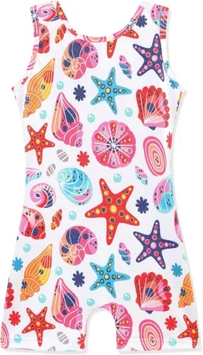 Vista 30 de HOZIY Leotardos de gimnasia para niñas, trajes de ciclismo con patrón adorable brillante