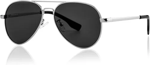 Vista 16 de Gleyemor Gafas de sol polarizadas de aviador para cara pequeña y estrecha 01 Negro / Gris