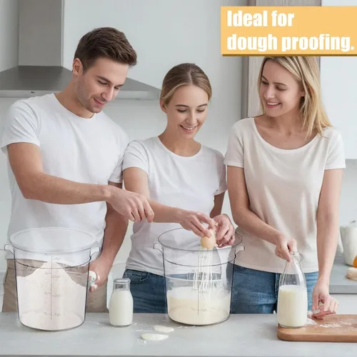 Vista 7 de Contenedor de almacenamiento de alimentos de 4 cuartos de galón con tapas para prueba de masa y pan, recipiente redondo transparente