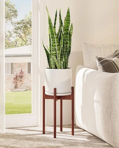 Vista 10 de GENTINGBRO Soporte ajustable para plantas de interior, soporte de bambú para plantas de 8, 9, 10, 11, 12 pulgadas, soporte de esquina pequeño