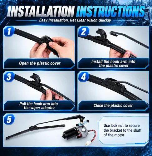 Vista 4 de Kit de limpiaparabrisas UTV de 12 V con hoja de 16 pulgadas, conjunto de motor de barrido de 90°