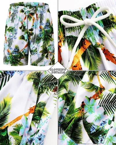 Vista 144 de TUNEVUSE Conjunto de camisas y pantalones cortos hawaianos para hombre, 2 piezas, trajes de playa con estampado de flores, traje tropical de verano