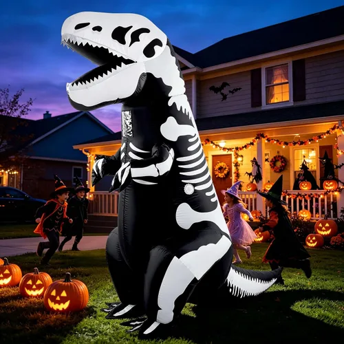 Vista 8 de Lulu Home Halloween Dinosaur Costume T-Rex Inflatable Costume for Adult Negro & blanco
