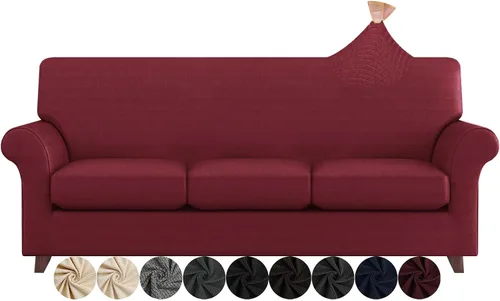 Vista 42 de ZNSAYOTX 2 fundas para sillas con brazos para sala de estar, súper suave, con funda de cojín de asiento, gruesa, duradera, mezcla de elastano, alta
