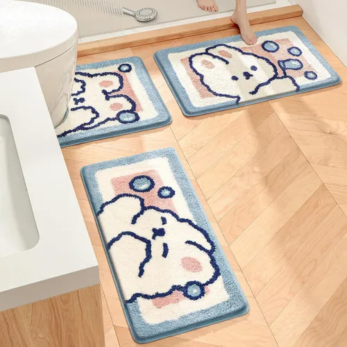 Vista 8 de Molesun Tapete de baño de conejo, extra suave y absorbente, lindo, lavable a máquina, tapete antideslizante de animales para bañera, ducha y baño