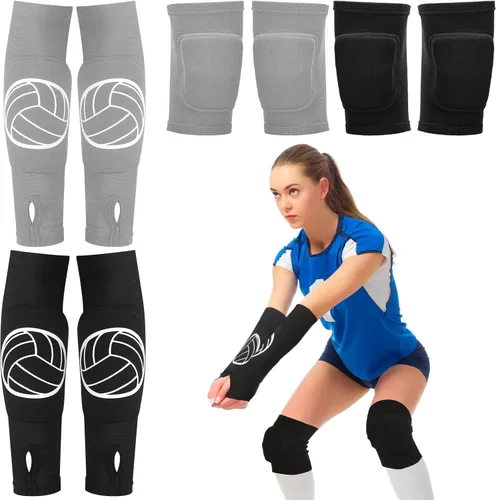 Vista 7 de Sosation Juego de 2 rodilleras de voleibol y mangas de brazo de voleibol con almohadilla de protección, protector de muñeca de antebrazo