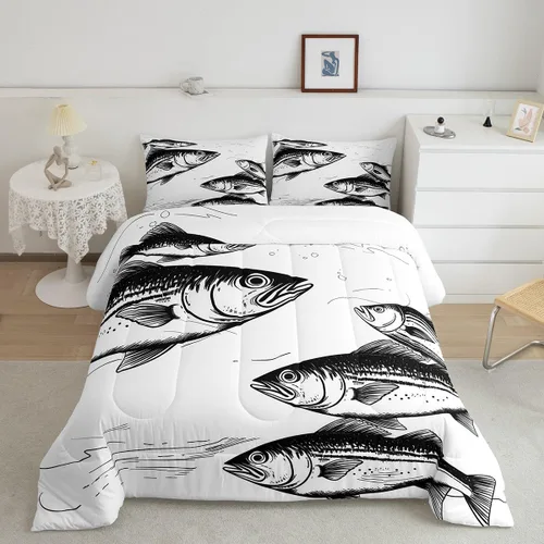 Vista 18 de Erosebridal Juego de ropa de cama de pesca tamaño individual, juego de edredón de peces coloridos para niños, adolescentes, hombres, pescadores