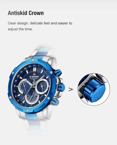 Vista 7 de NAVIFORCE Relojes deportivos para hombre, de acero completo, reloj de cuarzo para hombre, fecha, semana, resistente al agua, reloj militar