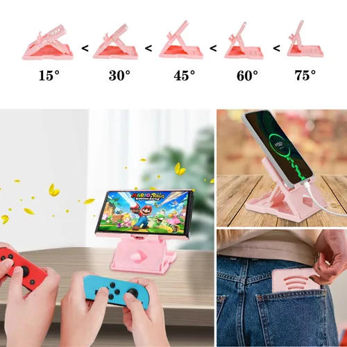 Vista 5 de Paquete de accesorios para Nintendo Switch OLED - Kit de accesorios Kawaii NS Oled rosa con funda de transporte de dibujos animados, funda