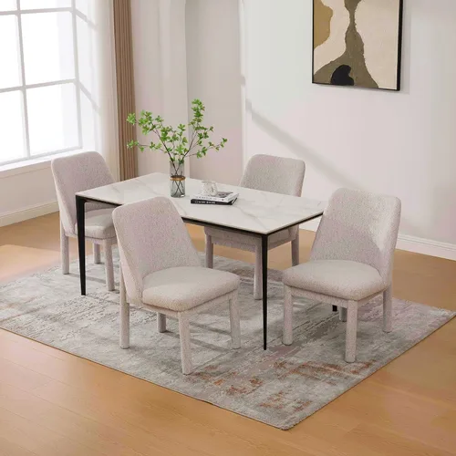 Vista 9 de Modern Minimalist Style Dining Chair,High Curved Backrest Conversation Chair,Comfortable Chenille Side Chairs for Living Beige Set of 2