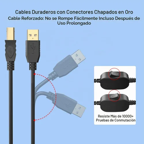 Vista 6 de Cable de impresora LBSC 2 en 1 a USB de 8.2 pies