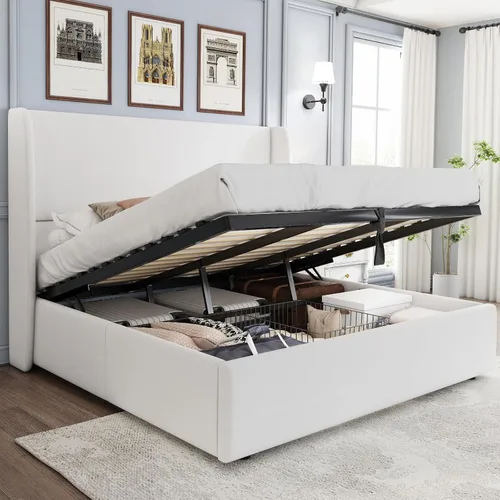 Vista 13 de PaPaJet Cama de Almacenamiento con Elevación Tamaño Queen, Marco de Cama Plataforma Tapizada con Almacenamiento Hidráulico/Cabecera Moderna Gris