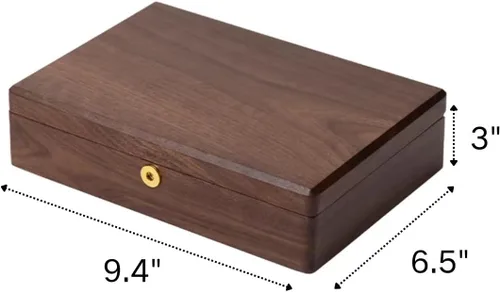 Vista 5 de Bescott Joyero de madera de nogal negro sólido de 2 capas para mujeres con cerradura y llave, organizador vintage de madera para hombres, aretes