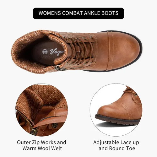 Vista 4 de Vepose Botines con estilo de combate, a la moda, para mujer
