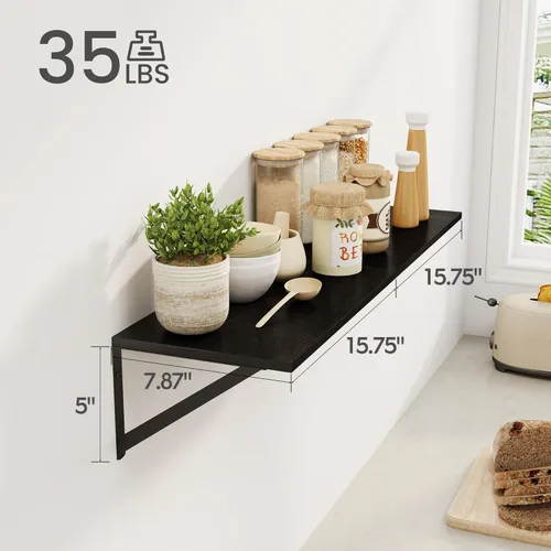 Vista 3 de Heimlove - Estantes flotantes negros profundos para pared, juego de 2 estantes de pared de madera de 16 pulgadas de ancho x 8 pulgadas