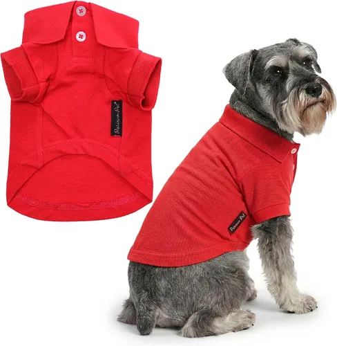 Vista 20 de Camisas Polo Parisian Pet - Camisa de Algodón Transpirable para Perros - Azul Sólido, Ropa de Verano con Capucha - Cuello con Botón para Perros