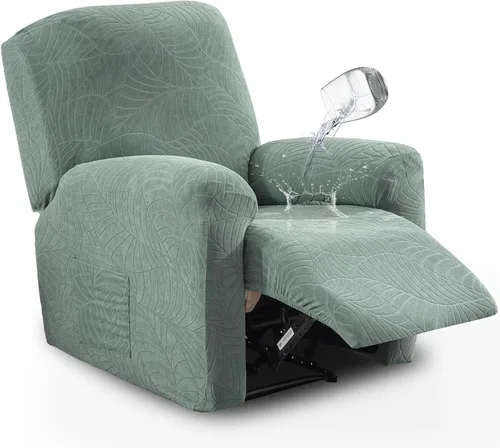 Vista 11 de vctops Funda repelente al agua para silla reclinable de 4 piezas con bolsillo lateral, diseño de hojas de jacquard, elástica, suave, protector