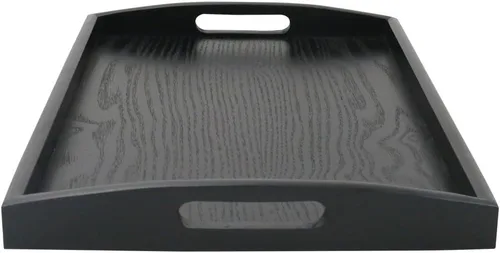 Vista 4 de DILLMAN Bandeja de servir grande rectangular de madera negra bandeja de comida bandeja de mayordomo bandeja de desayuno con asas (pequeña)