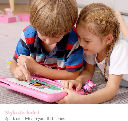 Vista 5 de Tableta para niños con pantalla IPS HD de 10 pulgadas, tabletas Android con 32 GB de almacenamiento, 2 GB de RAM, procesador de cuatro núcleos, Rosa