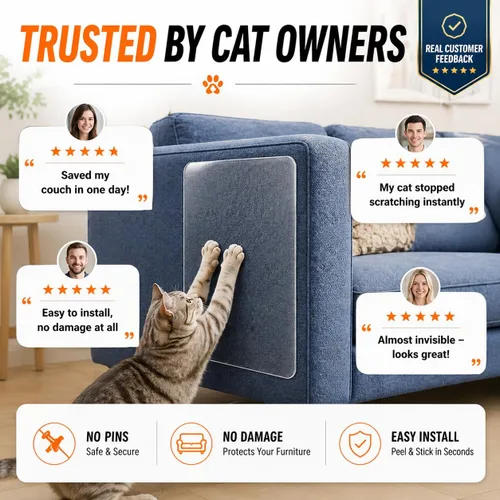 Vista 3 de Protector de muebles para arañazos para gatos, paquete de 12 – [no reflectante] protectores de sofá mate esmerilados, cinta adhesiva invisible