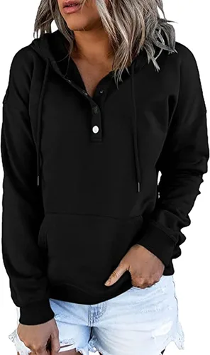 Vista 6 de NEYOUQE Sudaderas de moda para mujer, para otoño e invierno, con botones de un cuarto, sudaderas casuales de moda con cuello redondo