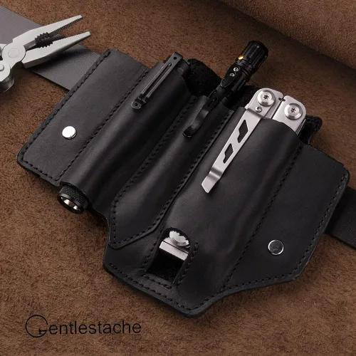 Vista 4 de Gentlestache Funda multiherramienta para cinturón, bolsa multiherramienta, soporte de cinturón de cuero para multiherramienta EDC organizador