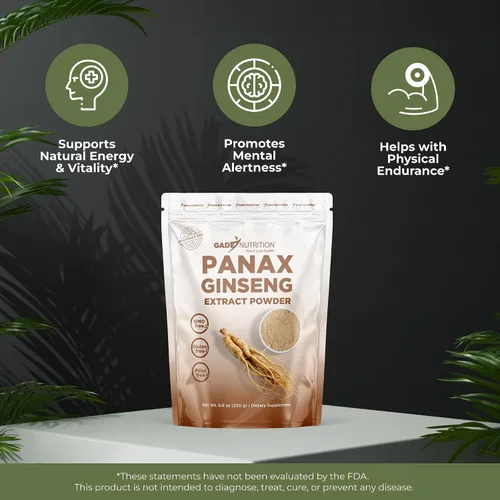 Vista 3 de Gade Nutrition Panax - Extracto de ginseng en polvo, sin OMG, sin gluten, sin lácteos y vegano, 8.82 oz (8.8 onzas) 1000 mg por porción, 250