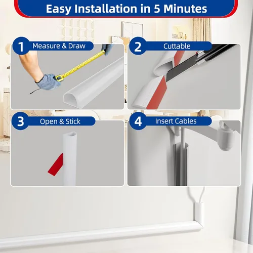 Vista 9 de Esufeir - Cubierta lateral para cable de 39 pulgadas, para 1 cable, W0.55× H0.39 Adhesive Cord Hider for Wall Mount Tv, Wire Channel for Cable