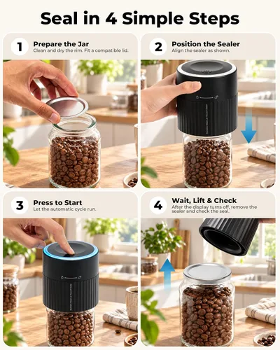 Vista 5 de Electric Mason Jar Vacuum Sealer Kit, 3-in-1 for Wide & Regular Mouth Jars Black