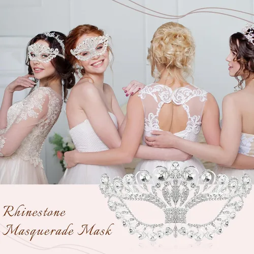 Vista 4 de 2 máscaras de máscaras de diamantes de imitación de cristal de fantasía para fiesta veneciana graduación corona para disfraz de mujer