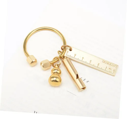 Vista 2 de Levemolo Llavero de automóvil, 1 llavero dorado de latón, llavero simple, unisex, dorado, universal, organizador para hombres y mujeres, llavero