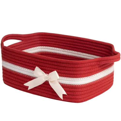 Vista 9 de CHICVITA Cesta de almacenamiento para regalos, bonitas cestas de cuerda de algodón para guardería, pequeña cesta de regalo con asas, cestas tejidas