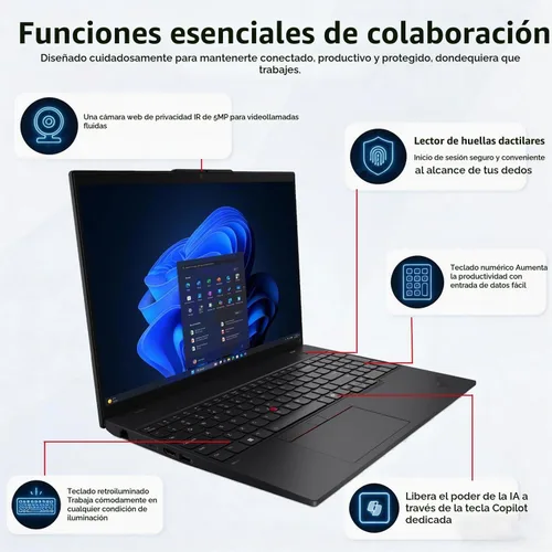Vista 5 de Lenovo ThinkPad L16 Business AI PC Laptop (16" FHD+ pantalla táctil, Intel Ultra 5 225U (> Ultra 7 155U), 16 GB DDR5, 512 GB SSD), Premium E16, IPS