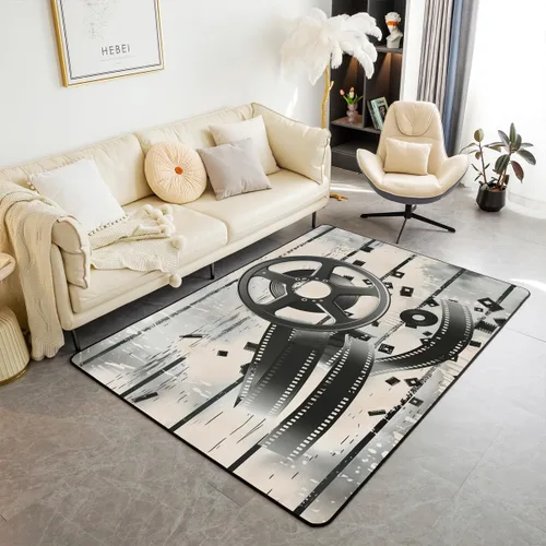 Vista 21 de Homewish Alfombra antideslizante de cine de teatro, alfombra de película retro con palomitas de maíz para interiores, alfombra de entrada, noche