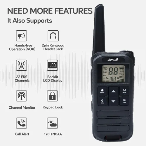 Vista 2 de Walkie Talkies de largo alcance para adultos con alerta meteorológica NOAA Walkie Talkies portátiles recargables 22 radios FRS bidireccionales Negro