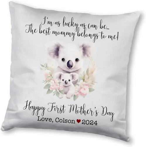 Vista 7 de Happy Mother's Day Koala Design, First Mother's Day Custom Pillowcase, Personalized Mother's Day Pillowcase, Gift for Mom, Home Decor