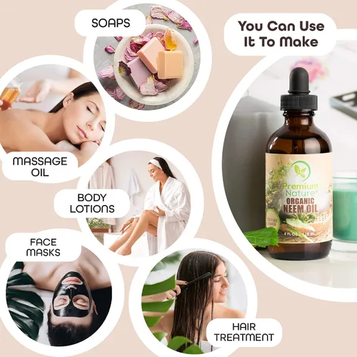 Vista 6 de Aceite de neem orgánico para piel y cabello, 100% puro, prensado en frío para mezcla de aceites esenciales, aceites de neem para plantas, pastel
