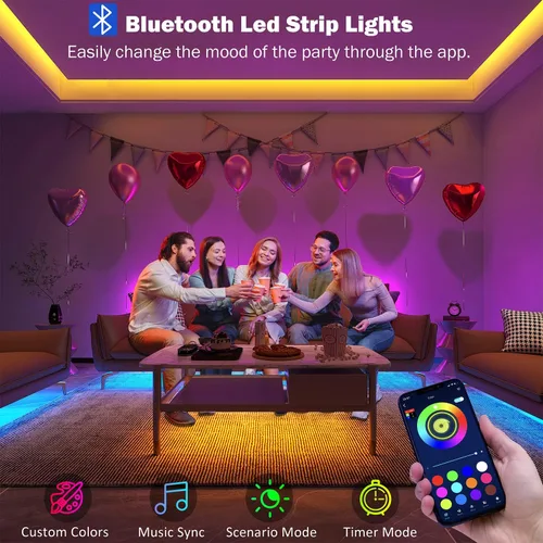 Vista 2 de LEELEBERD - Luces LED de 65.6 pies para dormitorio, Bluetooth, control inteligente de aplicación, tira de luces LED RGB 5050 que cambian