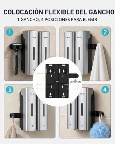 Vista 3 de AIKE Dispensador de champú y acondicionador de ducha de 2 cámaras para baño Plata
