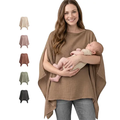 Vista 14 de Konssy - Funda de lactancia de muselina para mujer, poncho de privacidad completa de 360°