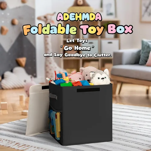 Vista 4 de Caja de almacenamiento grande de juguetes de 40 litros con tapa, caja grande de juguetes para niños, niñas y niños, cuarto del bebé y sala de estar