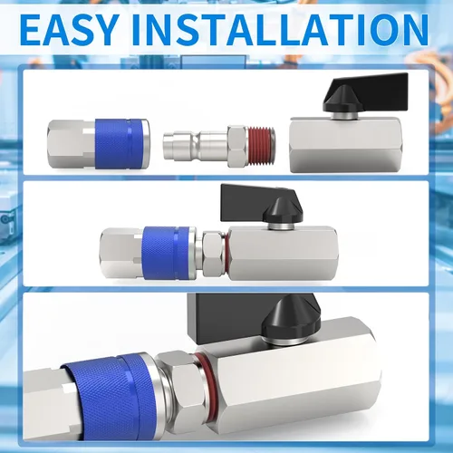 Vista 8 de ChillWaves Enchufe de aire estilo T automotriz, enchufes neumáticos macho NPT de 1/2 pulgada, accesorios para compresores de aire (paquete de 5)