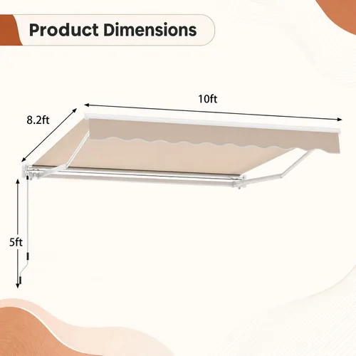 Vista 16 de Giantex Toldo retráctil para patio – Refugio solar de 8 x 6.6 pies con manivela manual fácil, estructura metálica de alta resistencia, toldo Beige
